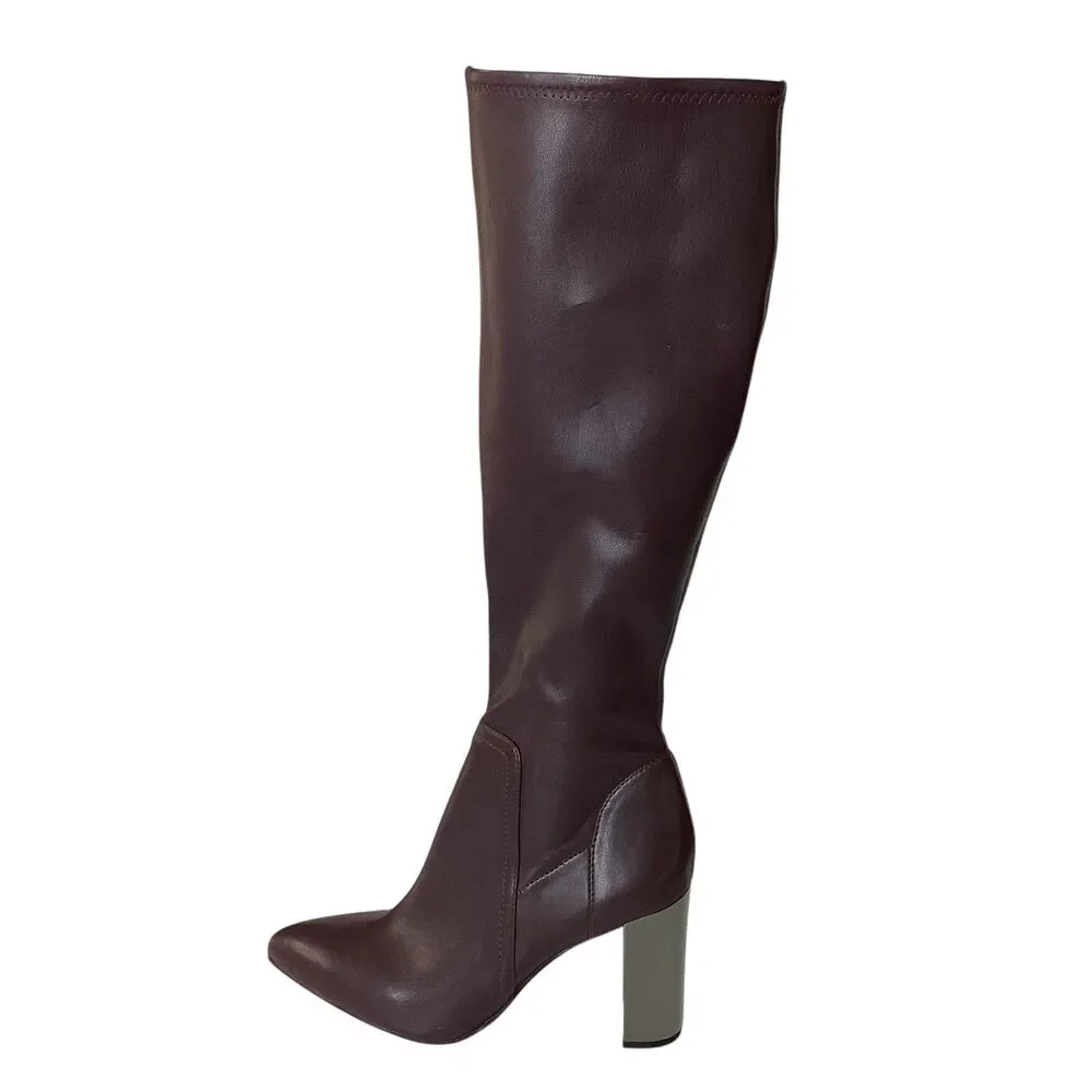 Franco Sarto Kolette Burgundy Metallic Block Heel Pointed Toe Tall Boots 8M